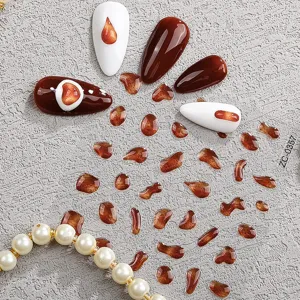 5D embossed soft gel nail stickers amber droplets waterproof nail art decals design