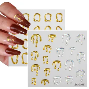 5D metallic gold silver liquid drip nail art stickers embossed adhesive decals for DIY manicure