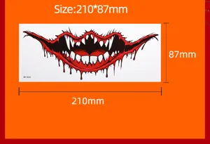 Halloween monster mouth temporary tattoo sticker detail view, scary bloody lip design size