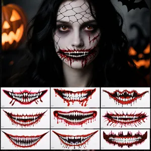Halloween Temporary Tattoo Sticker Horror Blood Teeth Big Mouth Sticker For Party Makeup Festival Waterproof Body Art