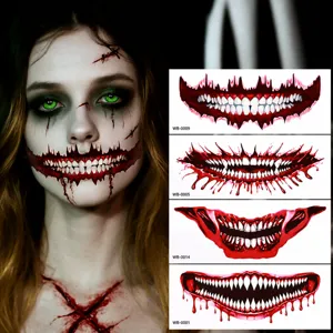 Halloween scary big mouth temporary tattoo stickers, spooky party makeup cosplay face stickers.