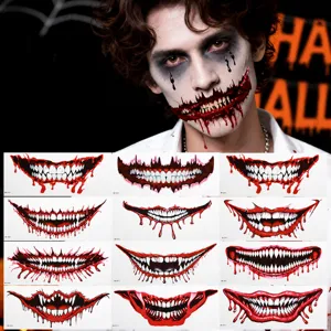 Halloween Scary Bloody Mouth Temporary Tattoo Stickers Party Cosplay Makeup Face Decals