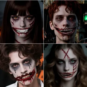 Halloween horror bloody mouth face tattoo stickers spooky party makeup DIY props decors