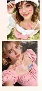 Water-resistant temporary tattoo stickers featuring cute bows and cherry designs for party makeup.