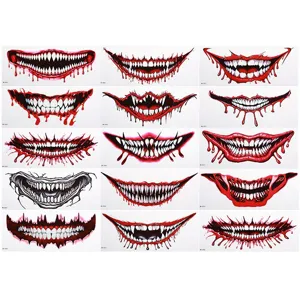 Halloween bloody mouth temporary face tattoo stickers scary joker party cosplay makeup