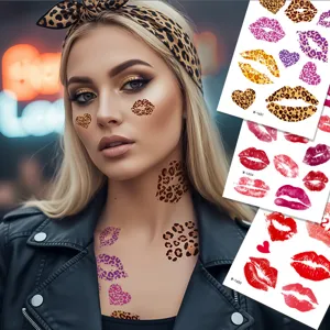Waterproof Temporary Tattoo Stickers Lip Print Heart Leopard Bow Design Fake Tattoo For Women Makeup Party