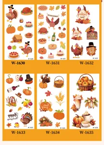 Thanksgiving temporary tattoos waterproof cute turkey pumpkin cartoon stickers for kids party
