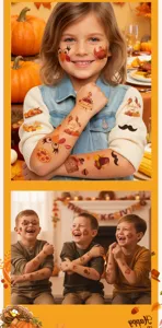 Kids Thanksgiving temporary tattoos waterproof cute turkey pumpkin cartoon party stickers