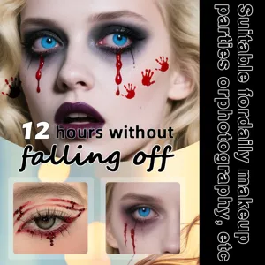 Waterproof Halloween face tattoo sticker, scary blood tears design for party makeup