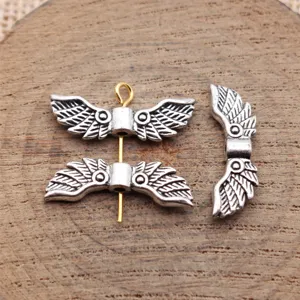 Antique Silver Wing Small Hole Beads Zinc Alloy Feather Pattern Spacer Beads For DIY Jewelry Making Accessories Craft Charms