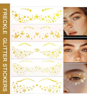 Gold foil glitter face freckle stickers temporary waterproof makeup tattoos for party.