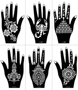 Hollow hand tattoo stencils set, waterproof India henna DIY painting templates for body art.