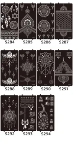 Detailed view of Indian henna tattoo stencils templates body art stickers design patterns.