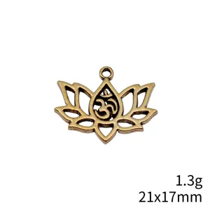 Pendentif lotus Om en laiton vintage composant de bijouterie DIY, format léger 21x17mm.