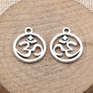 Retro Zinc Alloy Om Symbol Charms For DIY Jewelry Making Hollow Out Electroplated Antique Silver-Bronze Spiritual Pendants