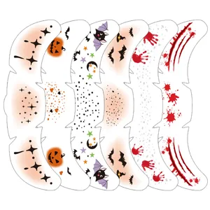 Halloween face tattoo stickers temporary waterproof makeup pumpkin bat bloody scars.