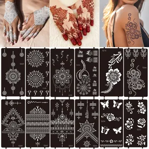 Indian Henna Tattoo Stencil Hollow Out Temporary Tattoo Sticker Geometric Floral Body Art Painting Template