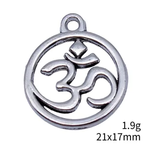 Vintage Silver Om Pendant DIY Jewelry Findings Yoga Charm 21x17mm 1.9g Accessory