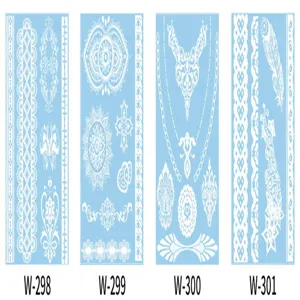 White lace temporary tattoo stickers set featuring intricate henna and floral mandala patterns.