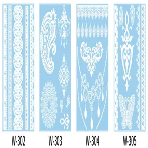 White lace temporary tattoo sticker detail, showing intricate geometric and floral designs.