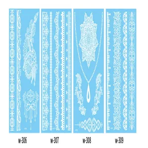 White lace temporary tattoo stickers set, elegant bridal body art decals for wedding party.