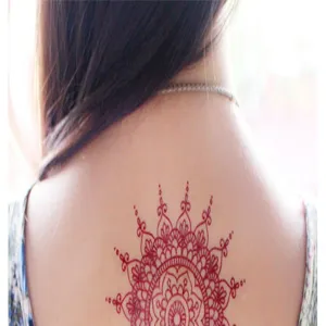 Red henna tattoo sticker detail, geometric mandala floral back waterproof body art accessory.