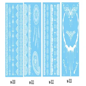 White lace temporary tattoo stickers set for bridal wedding party body art decoration style.
