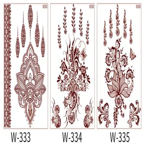 Waterproof red henna lace tattoo stickers with geometric floral patterns for body art party.