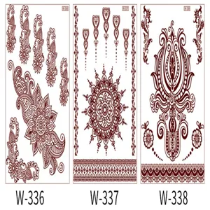 Details of red lace temporary tattoo stickers, waterproof henna pattern body art design sheets.