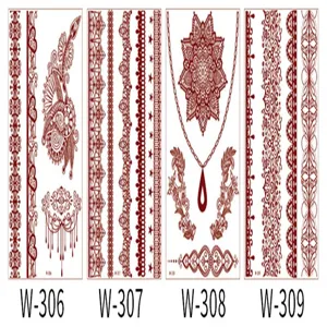 Red lace temporary tattoo sticker set with geometric mandala patterns for party and festival art