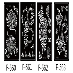 PET hollow tattoo stencils Indian henna body painting template set for creative body art.