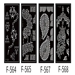 PET hollow tattoo stencil, Middle Eastern Indian henna body painting template set.