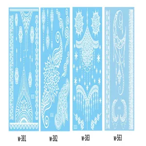 White lace temporary tattoo stickers detail view showing intricate bridal wedding body art designs.
