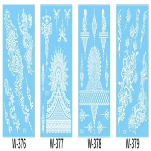 White lace temporary tattoo stickers set, 3D waterproof henna floral body art decals.