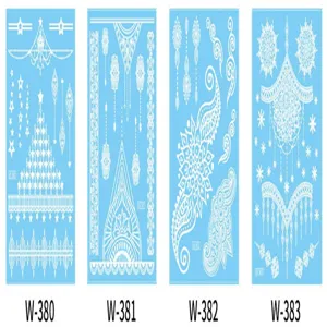 White lace temporary tattoo stickers set 3D waterproof Indian henna body art designs.