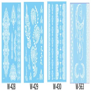 White lace temporary tattoo stickers set, waterproof 3D Indian henna body art designs for women.