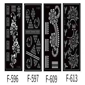 PET hollow tattoo stencil set featuring traditional Indian henna floral and geometric patterns
