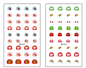 Adorables autocollants d'ongles avec motifs de nourriture et arc-en-ciel pour enfants.