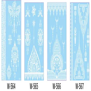 White lace temporary tattoo stickers set, 3D waterproof Indian henna body art designs.