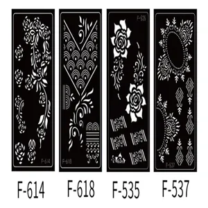 PET hollow tattoo stencils set featuring Middle Eastern Indian henna body art templates for spray.