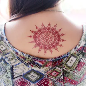 Red henna temporary tattoo sticker, waterproof geometric lace body art for party.