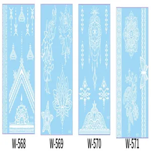 Details of white lace temporary tattoo stickers, waterproof 3D henna sticker sheet.