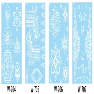 White lace temporary tattoo stickers set, waterproof mandala henna body art designs for women.