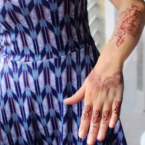 Waterproof red henna tattoo stickers, exquisite lace geometric design for party style.
