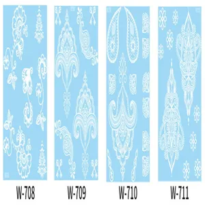 White lace temporary tattoo stickers set, exquisite floral henna body art designs.
