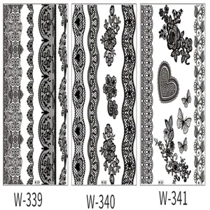Black lace temporary tattoo sticker set featuring floral and butterfly designs for wedding.
