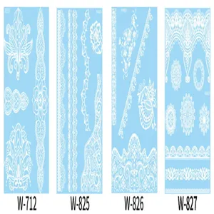 White lace temporary tattoo stickers set, 3D waterproof Indian henna body art designs.