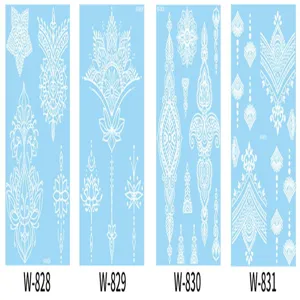 White lace henna temporary tattoo sticker sheets detail featuring intricate floral mandalas.