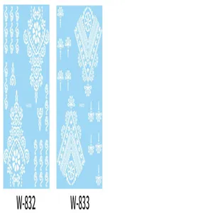 White lace temporary tattoo sticker detail, waterproof 3D Indian henna design pattern.