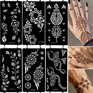 PET Hollow Tattoo Stencil Floral Henna Body Art Template Set for Hand Wrist Painting